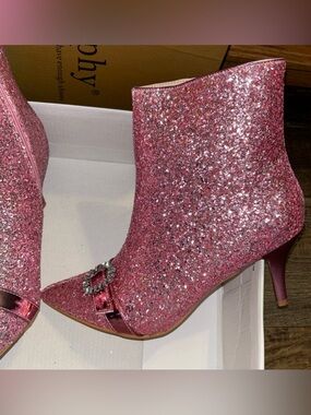 Glitter Boot Rhinestone Stiletto Heel Ankle Pink Boots Perphy Size 9